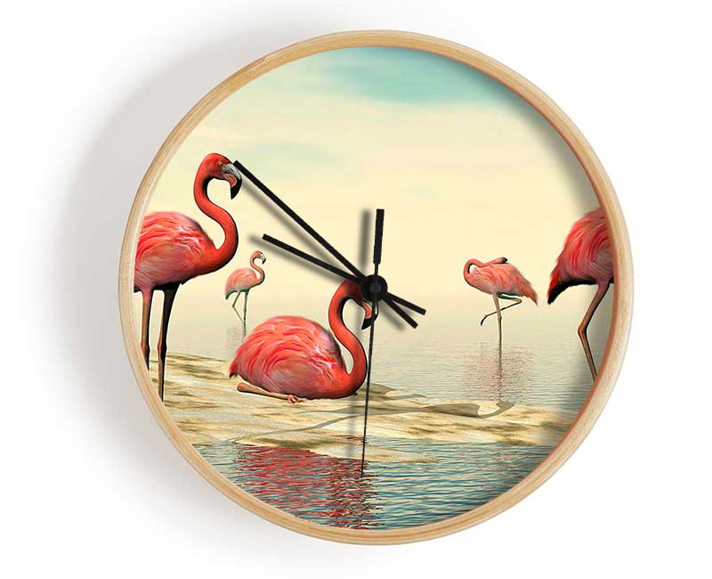 Pink Flamingo Batheing Clock - Wallart-Direct UK