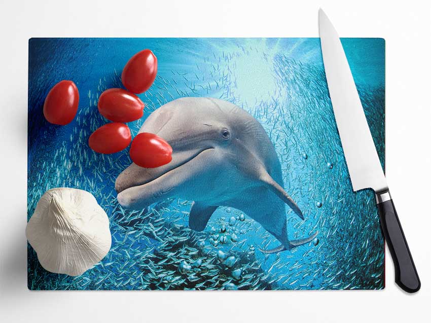 Dolphin Dinner Time Glass Chopping Board