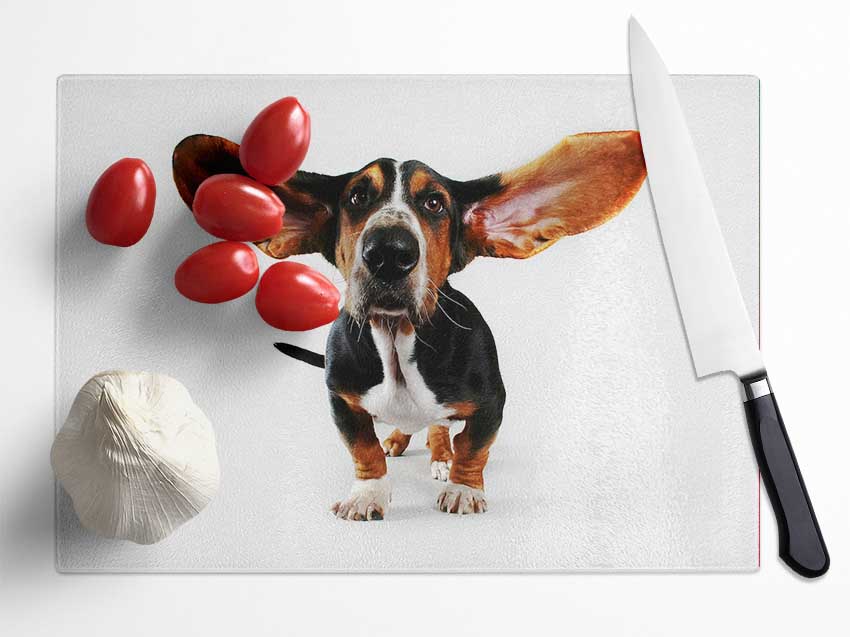 Basset Hound Ears Glass Chopping Board