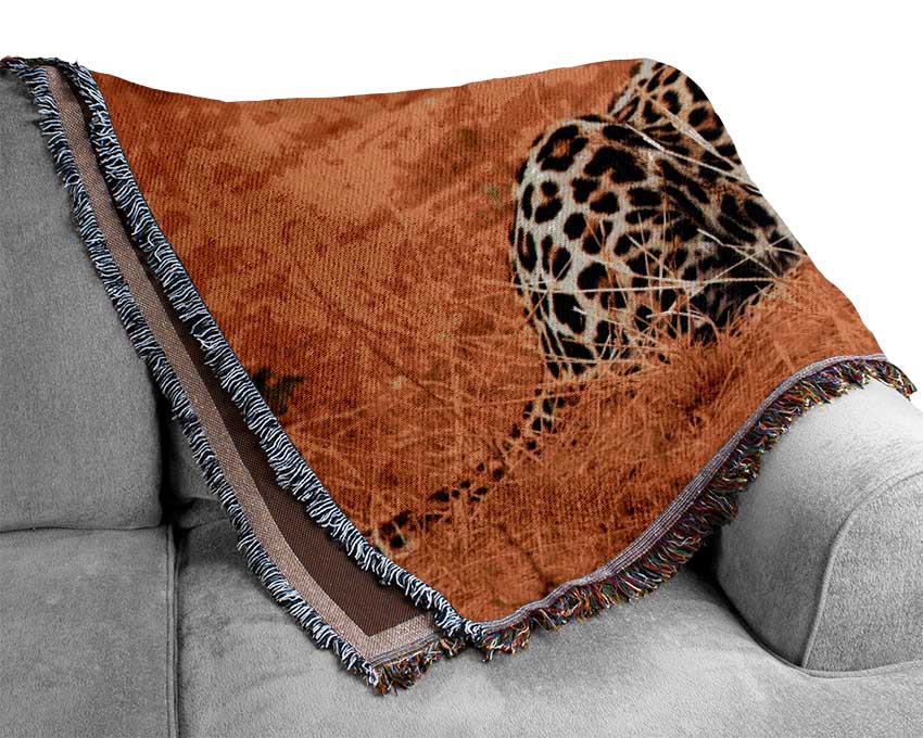 Leopard Waiting Woven Blanket