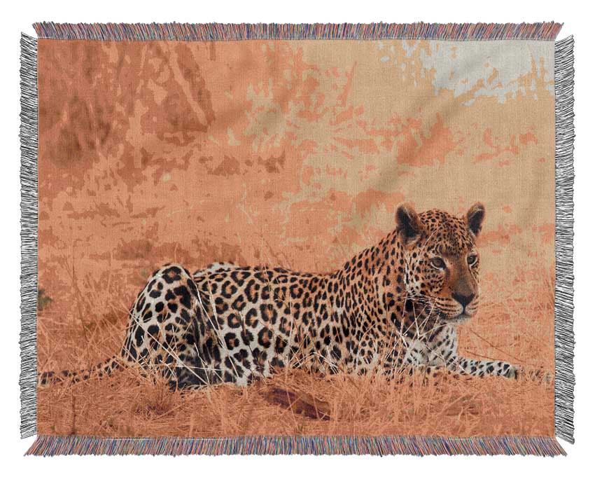 Leopard Waiting Woven Blanket