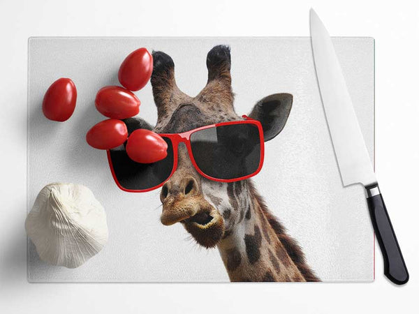 Funky Faced Giraffe Glass Chopping Board