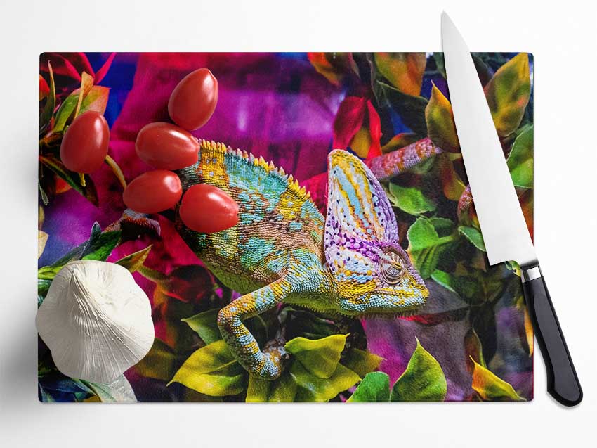 Chameleon In The Pink Glass Chopping Board