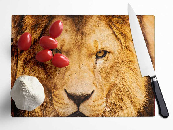 Angry Lion Face Glass Chopping Board