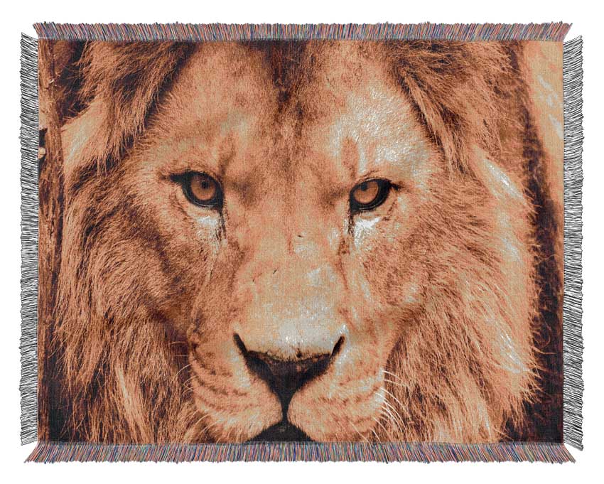 Angry Lion Face Woven Blanket