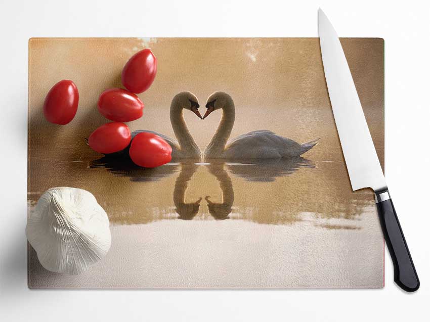 Swan Lake Love Glass Chopping Board