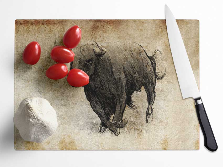 Bull Charging Glass Chopping Board