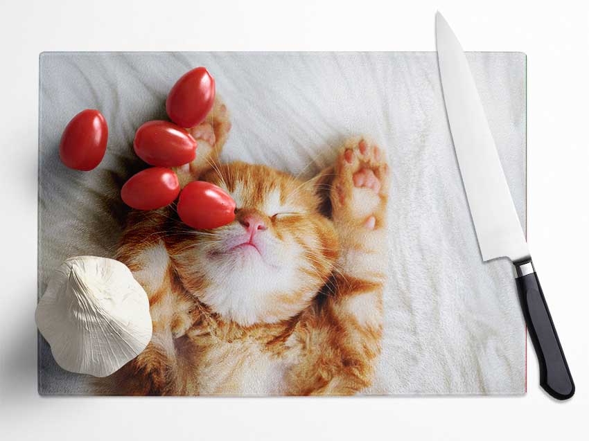 Cat Snooze Glass Chopping Board