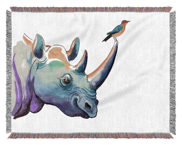 Rainbow Rhino Bird Woven Blanket