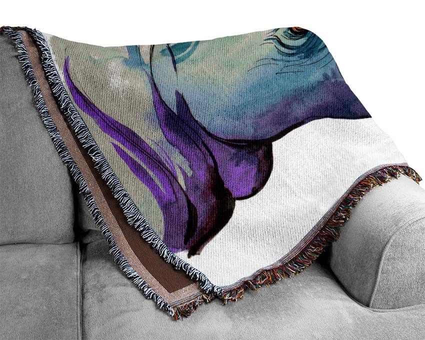 Rainbow Rhino Bird Woven Blanket