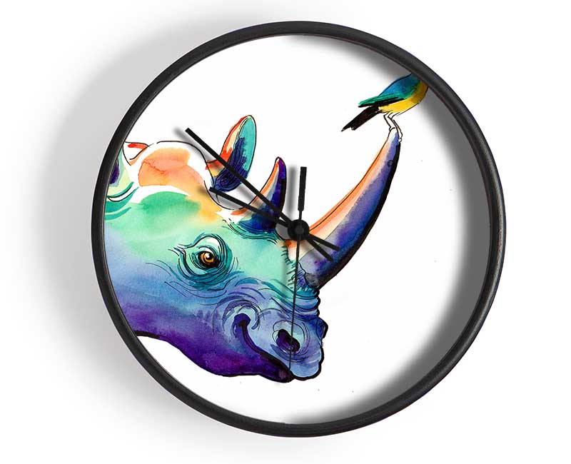 Rainbow Rhino Bird Clock - Wallart-Direct UK