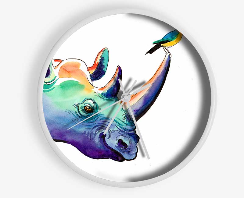 Rainbow Rhino Bird Clock - Wallart-Direct UK