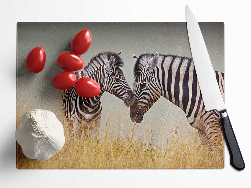 Mother and Baby Zebra Glass Chopping Board