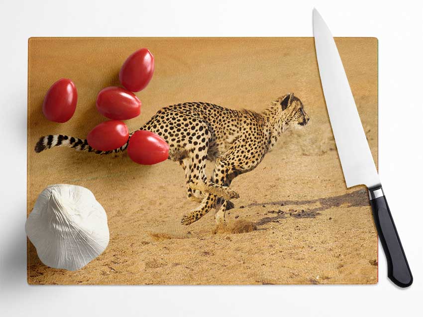 Cheetah Chase Glass Chopping Board