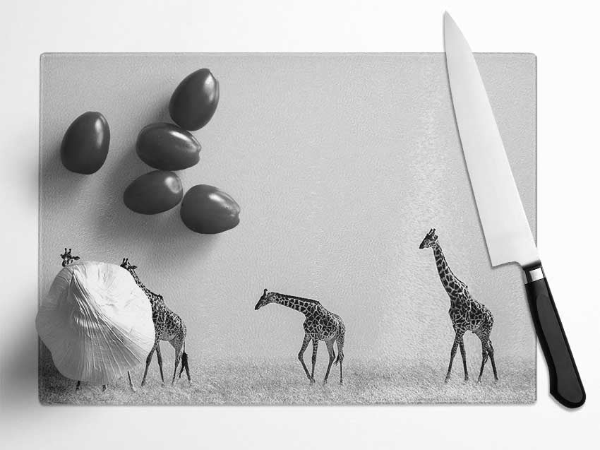 Giraffe Safari LineUp Glass Chopping Board