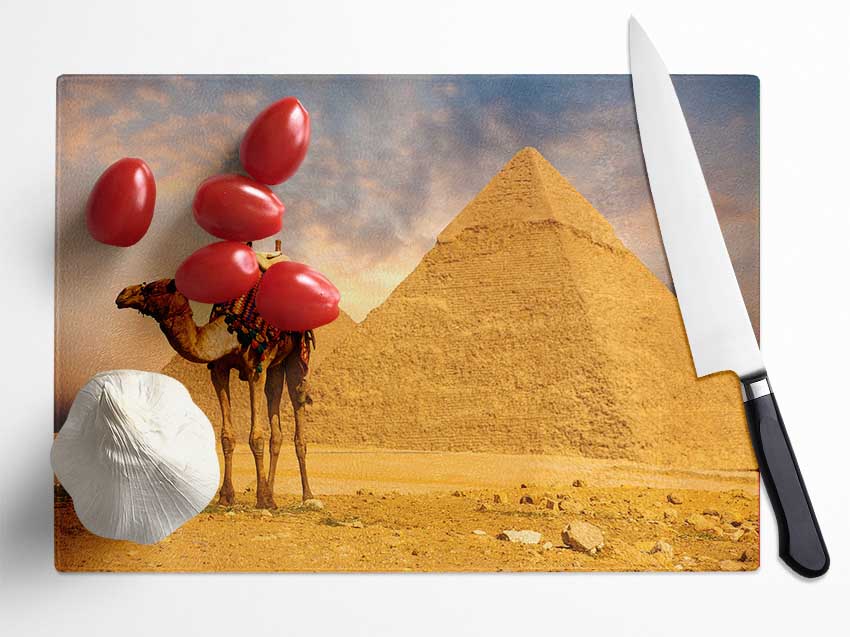 Camel Pyramids Glass Chopping Board