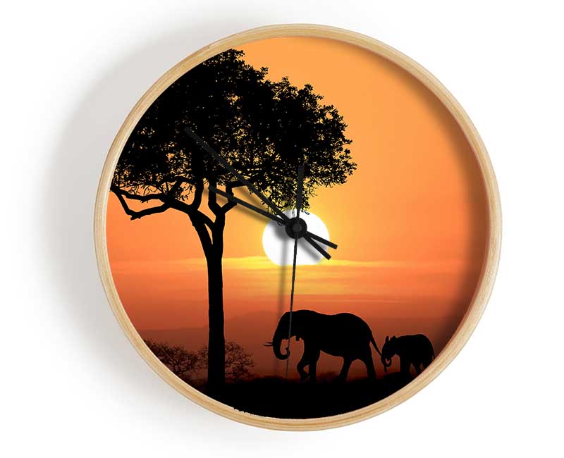 Elephant Safari Sunset Clock - Wallart-Direct UK