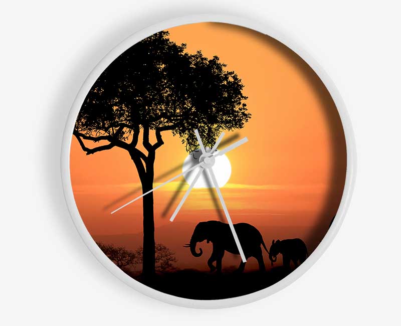 Elephant Safari Sunset Clock - Wallart-Direct UK