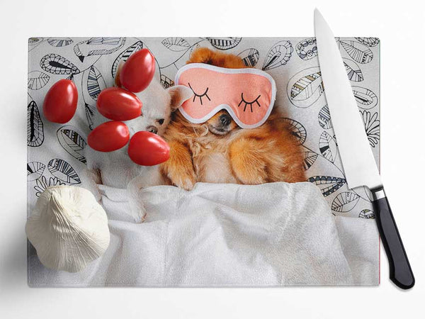 Chihuahua Bedtime Dog Love Glass Chopping Board