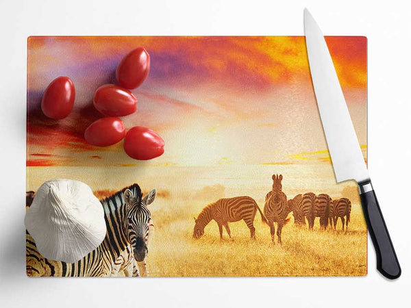 Zebra Sunset Safari Glass Chopping Board