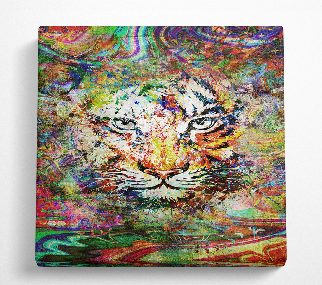 A Square Canvas Print Showing Rainbow Splash Tiger Square Wall Art