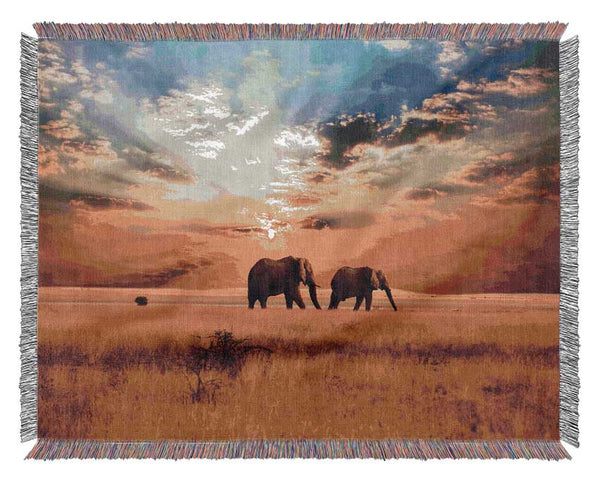 Elephant duo sunset Woven Blanket