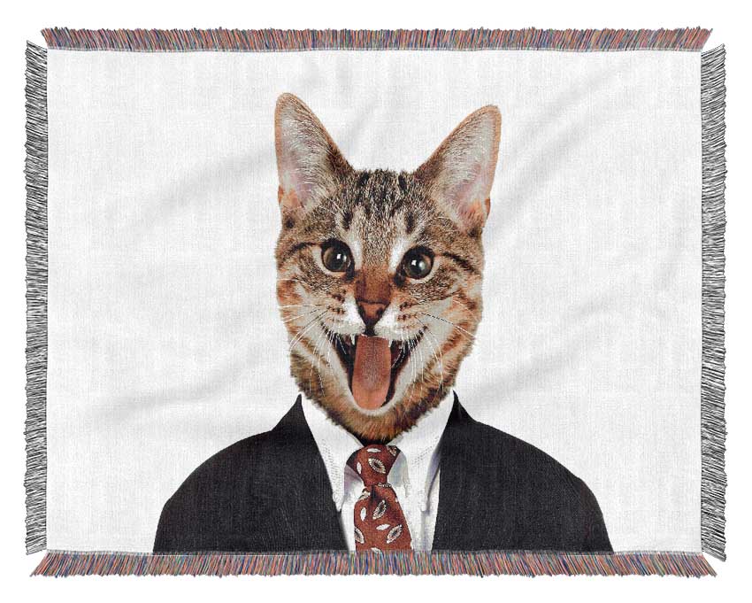 Buisness Cat Woven Blanket