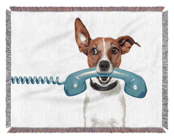 Terrier Dog Phone Call Woven Blanket