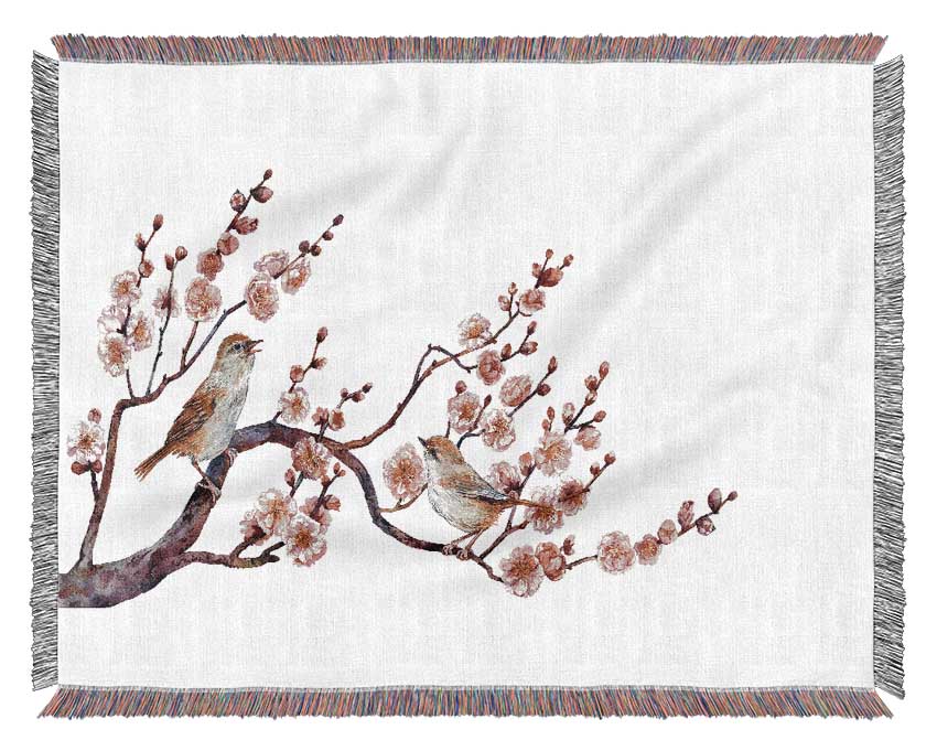 Cherry Tree Love Birds Woven Blanket