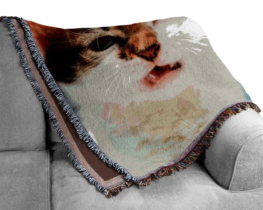 Kitten Cat Growl Woven Blanket