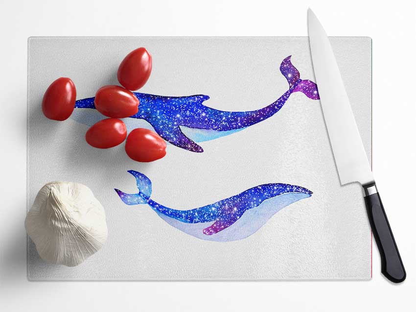 Twinkling Whales Glass Chopping Board