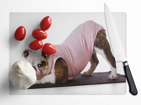 British Bulldog Yoga Stretch Glass Chopping Board