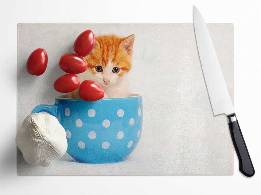 Tea Cup Kitten Cat Glass Chopping Board