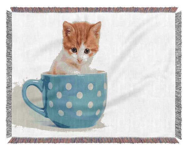 Tea Cup Kitten Cat Woven Blanket