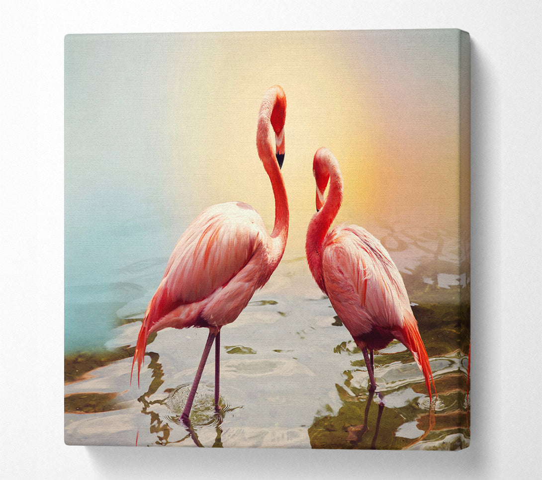 A Square Canvas Print Showing Flamingo Sunset Square Wall Art