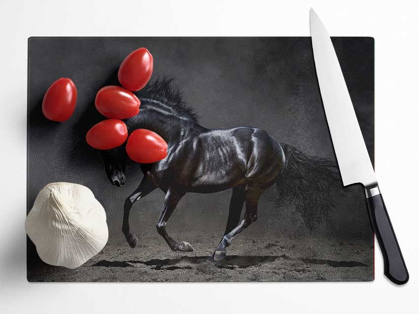 Black Beauty Horse Glass Chopping Board