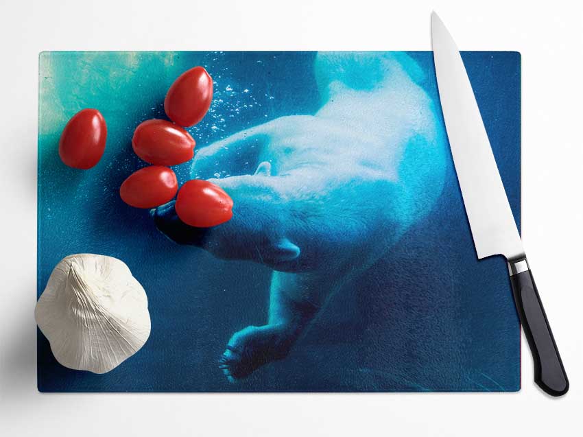 Polar Bear Swimming Glass Chopping Board