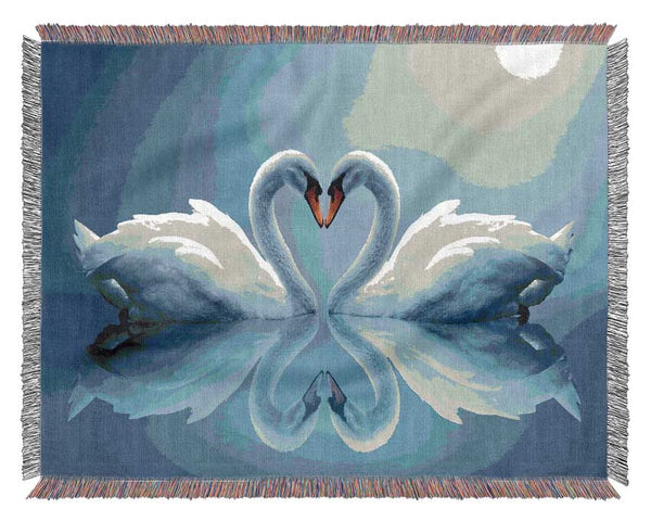 Heart shaped Swans Woven Blanket