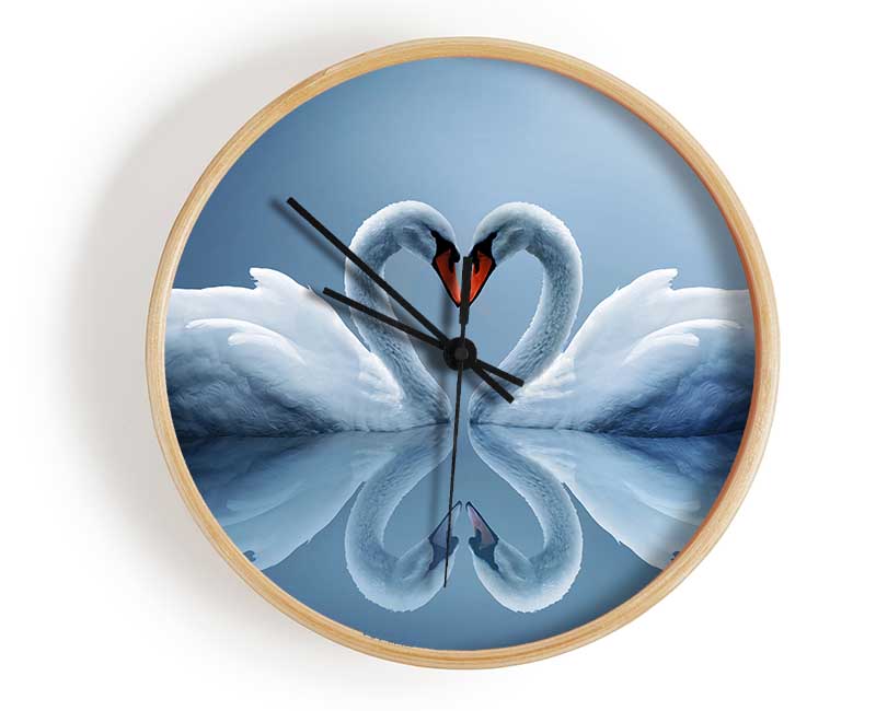 Heart shaped Swans Clock - Wallart-Direct UK