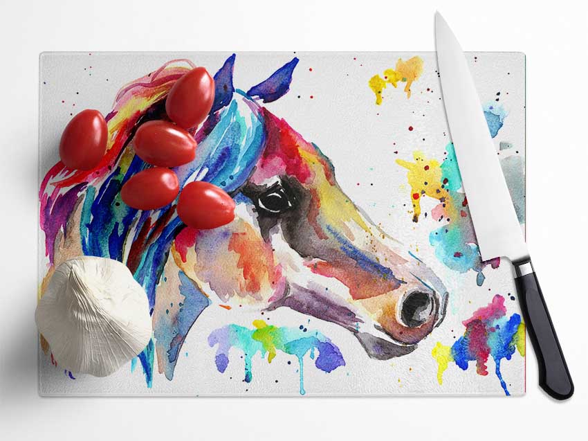 Rainbow Horse Glass Chopping Board