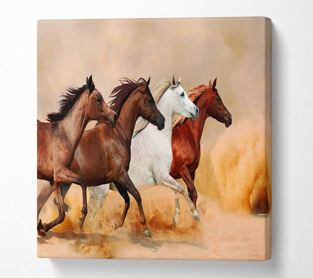 A Square Canvas Print Showing Horse Stampede Square Wall Art