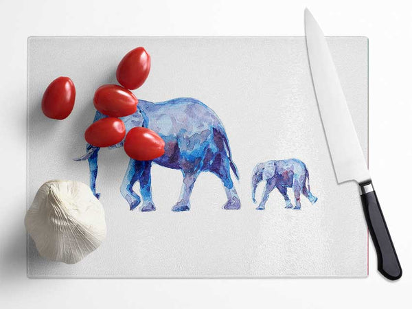 Mother and Child Elephant Love Glass Chopping Board