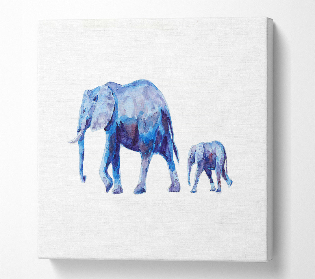 A Square Canvas Print Showing Mother and Child Elephant Love Square Wall Art