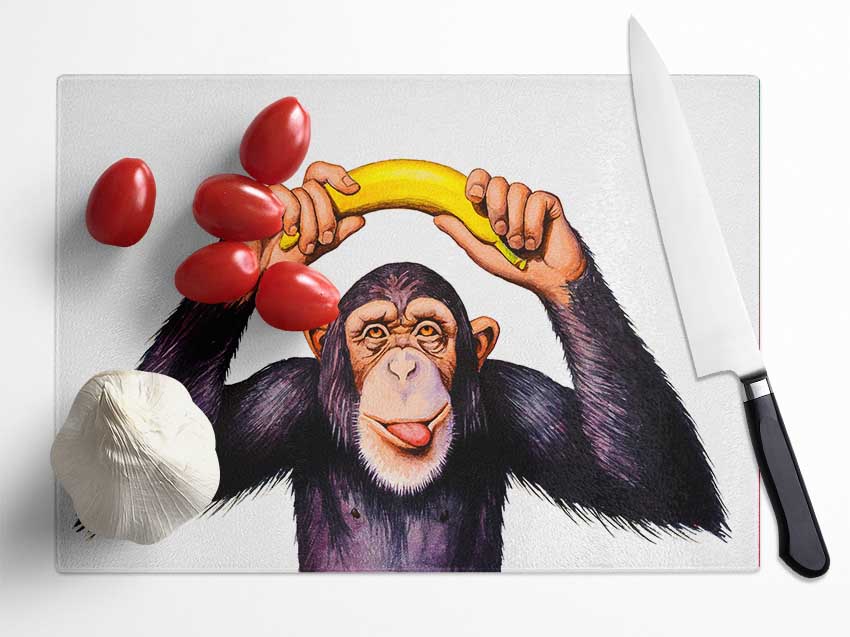 Cheeky Banana Monkey Glass Chopping Board