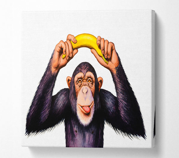 A Square Canvas Print Showing Cheeky Banana Monkey Square Wall Art