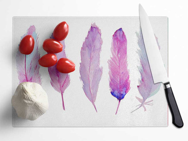 Pink Indian Feathers 1 Glass Chopping Board