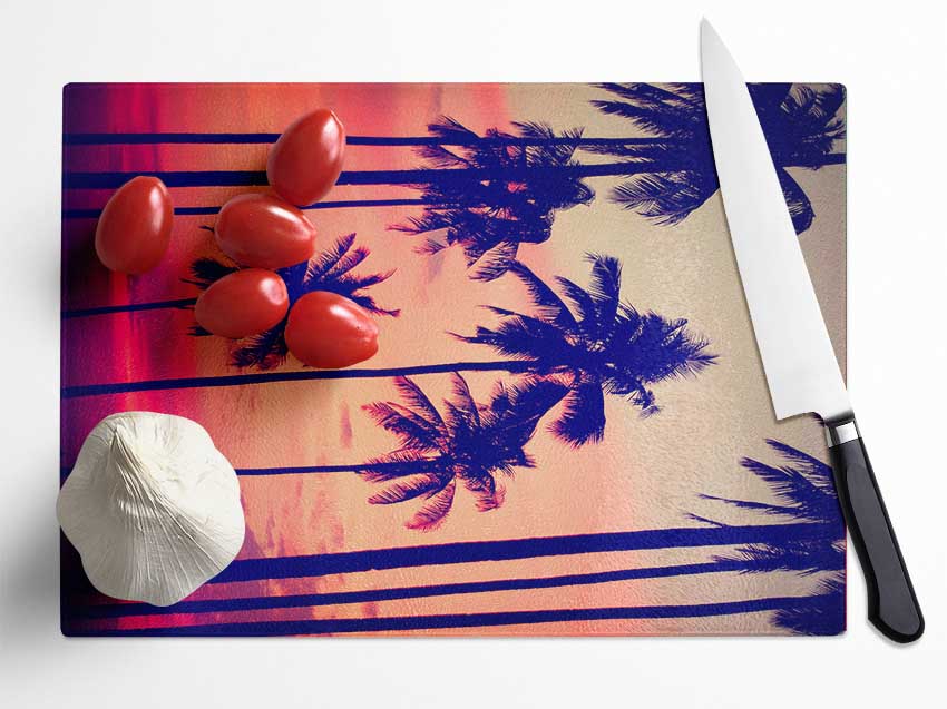 Californian Palm Trees Glass Chopping Board