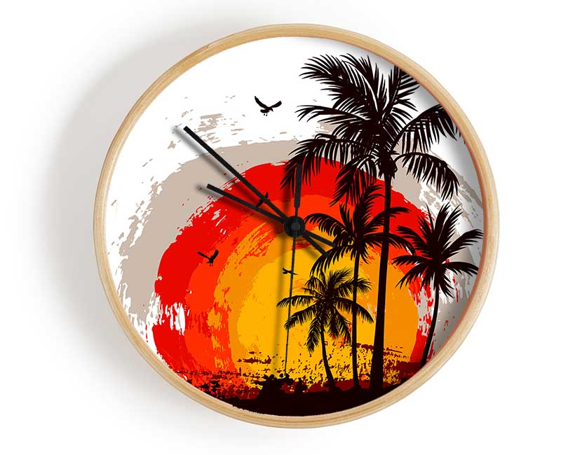 Impressionist Palm Tree Sun Clock - Wallart-Direct UK