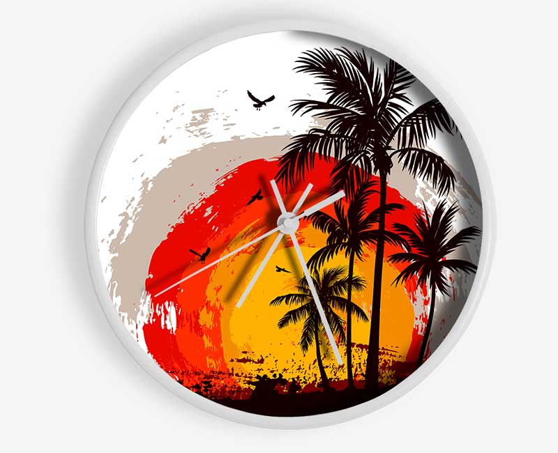 Impressionist Palm Tree Sun Clock - Wallart-Direct UK