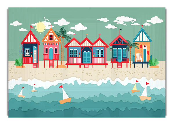 Beach Huts And Sailboats